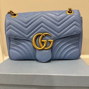 Blue Leather Medium GG Marmont Shoulder Bag
